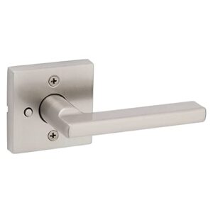 Kwikset Halifax, Door Handle Lever Privacy Door Lock for Bedroom and Bathroom with Microban, Square Rose in Satin Nickel