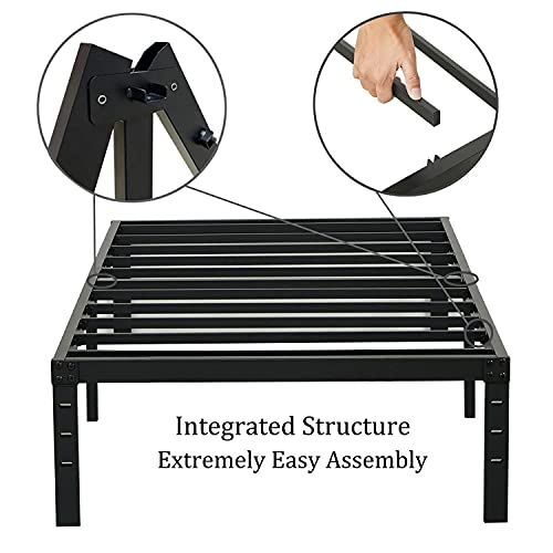 Wulanos Twin Size Bed Frame, 3500lbs Heavy Duty Metal Platform with Steel Slats Support, No Box Spring Needed, 14 inches high Bedframe with Ample Storage, Sturdy and Noise-Free, Black