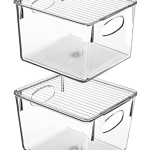 Sorbus Plastic Storage Clear Bins with Lid, Stackable Pantry Organizer Box Bin Containers for Organizing Kitchen Fridge, Food, Snack Pantry Cabinet, Fruit, Vegetables, Bathroom Supplies 2 Pack