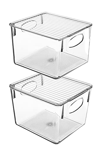 Sorbus Plastic Storage Clear Bins with Lid, Stackable Pantry Organizer Box Bin Containers for Organizing Kitchen Fridge, Food, Snack Pantry Cabinet, Fruit, Vegetables, Bathroom Supplies 2 Pack