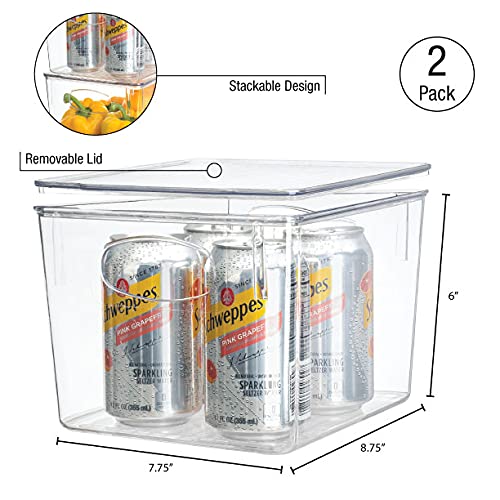 Sorbus Plastic Storage Clear Bins with Lid, Stackable Pantry Organizer Box Bin Containers for Organizing Kitchen Fridge, Food, Snack Pantry Cabinet, Fruit, Vegetables, Bathroom Supplies 2 Pack