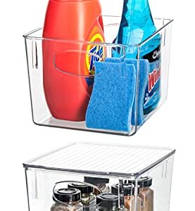 Sorbus Plastic Storage Clear Bins with Lid, Stackable Pantry Organizer Box Bin Containers for Organizing Kitchen Fridge, Food, Snack Pantry Cabinet, Fruit, Vegetables, Bathroom Supplies 2 Pack