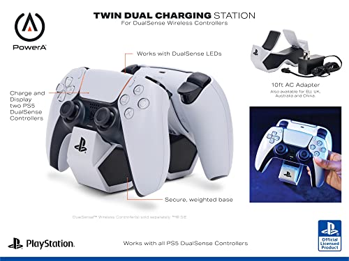 PowerA Twin Charging Station for Dualsense Wireless Controllers, Charge, Sony PlayStation, PS5, Officially Licensed