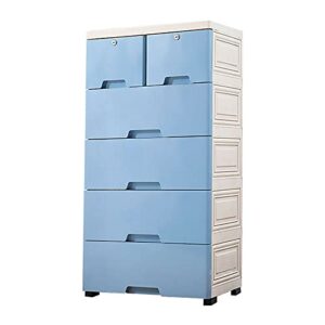 loyalheartdy bedroom furniture cabinet plastic 6 drawers with lock storage cabinet with wheel small chest closet organizer for clothes playroom hallway toys (blue)