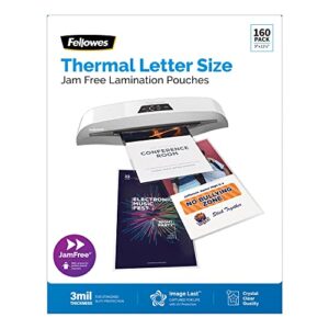 fellowes® imagelast uv thermal laminating pouches, letter size, 9" x 11-1/2", 3 mil, clear, pack of 160 pouches