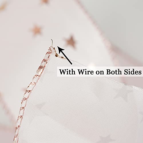 MEEDEE Valentine Ribbon Wired Rose Gold Ribbon Star Wired Ribbon 2.5 Inch Rose Gold Satin Ribbon Valentines Ribbon for Gift Wrapping Valentine Wired Ribbon for Wreaths Bow Garland Decorate (25 Yards)