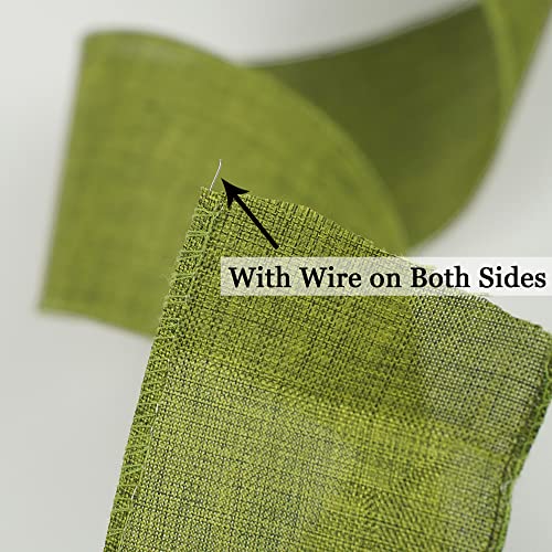 MEEDEE Sage Green Wired Ribbon for Christmas Tree Ribbon Garland Burlap Christmas Wired Ribbon 2.5 Inch by 25 Yards Perfect for Wreath Supplies Gift Wrapping Bow Making Home Decorations