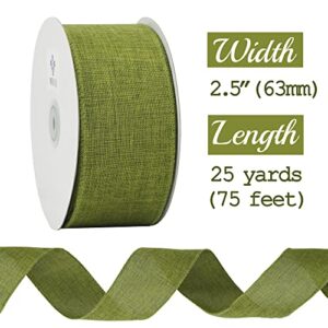 MEEDEE Sage Green Wired Ribbon for Christmas Tree Ribbon Garland Burlap Christmas Wired Ribbon 2.5 Inch by 25 Yards Perfect for Wreath Supplies Gift Wrapping Bow Making Home Decorations