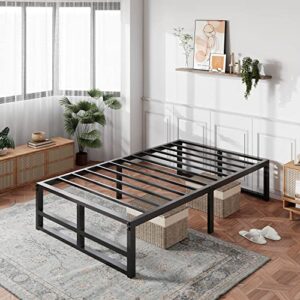 MUTICOR 14'' Metal Platform Twin Bed Frame with Strong Steel Slats Support/Sufficient Storage Space/Mattress Foundation/No Box Spring Needed/Easy Assembly