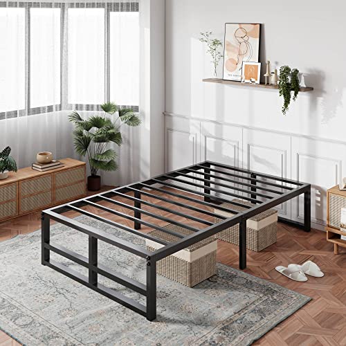 MUTICOR 14'' Metal Platform Twin Bed Frame with Strong Steel Slats Support/Sufficient Storage Space/Mattress Foundation/No Box Spring Needed/Easy Assembly