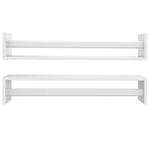 Ballucci Set of 2 Wall Mount Bookshelves, Wood Floating Wall Shelves with Towel Bar Rack for Nursery, Kitchen, Living Room, Bedroom, Bathroom, Office; 23 Inch - White