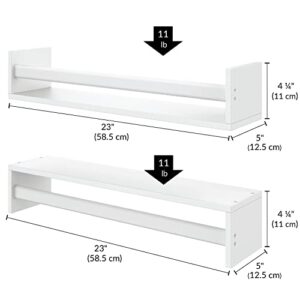 Ballucci Set of 2 Wall Mount Bookshelves, Wood Floating Wall Shelves with Towel Bar Rack for Nursery, Kitchen, Living Room, Bedroom, Bathroom, Office; 23 Inch - White