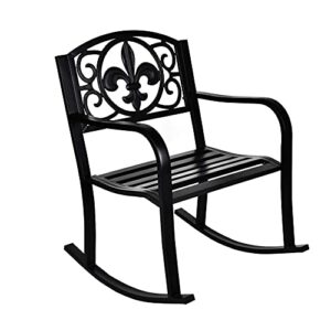 grepatio outdoor patio rocking chair, metal rocking seat for for deck, backyard or garden w/scroll design (black)