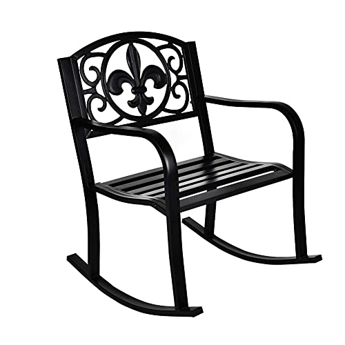 Grepatio Outdoor Patio Rocking Chair, Metal Rocking seat for for Deck, Backyard or Garden w/Scroll Design (Black)