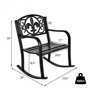 Grepatio Outdoor Patio Rocking Chair, Metal Rocking seat for for Deck, Backyard or Garden w/Scroll Design (Black)