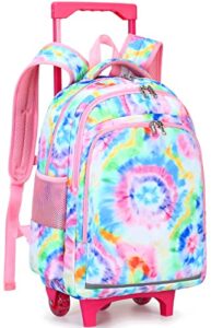 camtop 18 inch rolling backpack girls travel roller bag with wheels kids school bags wheeled luggage backpack (tie dye)