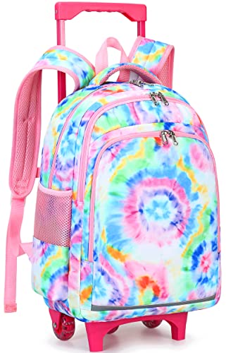 CAMTOP 18 Inch Rolling Backpack Girls Travel Roller Bag with Wheels Kids School Bags Wheeled Luggage Backpack (Tie Dye)