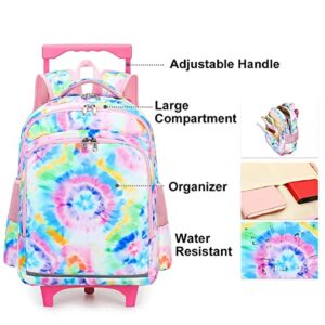 CAMTOP 18 Inch Rolling Backpack Girls Travel Roller Bag with Wheels Kids School Bags Wheeled Luggage Backpack (Tie Dye)