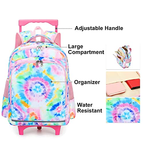 CAMTOP 18 Inch Rolling Backpack Girls Travel Roller Bag with Wheels Kids School Bags Wheeled Luggage Backpack (Tie Dye)