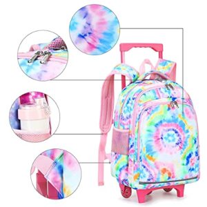 CAMTOP 18 Inch Rolling Backpack Girls Travel Roller Bag with Wheels Kids School Bags Wheeled Luggage Backpack (Tie Dye)