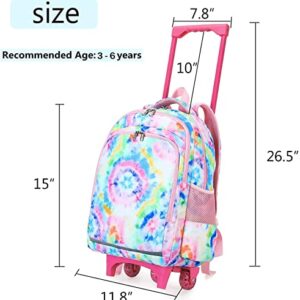 CAMTOP 18 Inch Rolling Backpack Girls Travel Roller Bag with Wheels Kids School Bags Wheeled Luggage Backpack (Tie Dye)