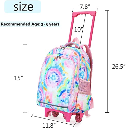 CAMTOP 18 Inch Rolling Backpack Girls Travel Roller Bag with Wheels Kids School Bags Wheeled Luggage Backpack (Tie Dye)