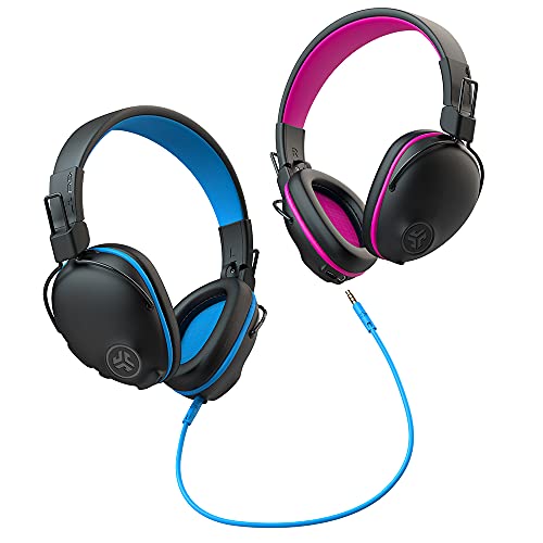 JLab JBuddies Pro Wireless Over-Ear Kids Headphones | 35+ Hour Battery Life | Built-in Volume Regulators for Safety | Share Mode | Folding | Adjustable | Noise Isolation | with Mic | Pink