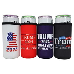 trump 2024 beer can insulator - donald trump maga save america, make liberals cry again,four more years of liberal tears,insulated cooler sleeve american patriotic gift for skinny 12 oz. slim cans