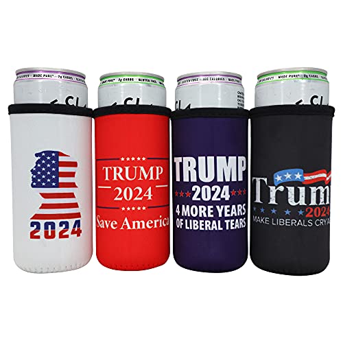 Trump 2024 Beer Can Insulator - Donald Trump MAGA Save America, Make Liberals Cry Again,Four More Years of Liberal Tears,Insulated Cooler Sleeve American Patriotic Gift for Skinny 12 oz. Slim Cans