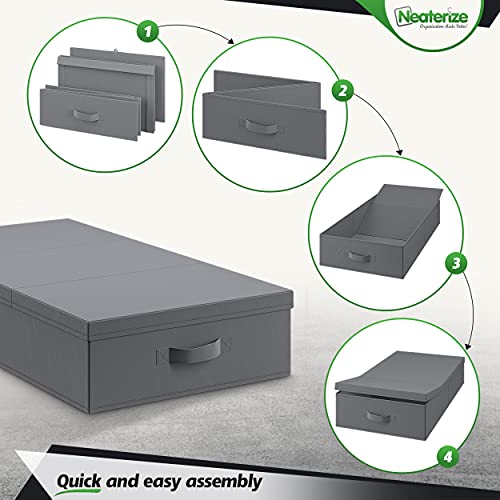 NEATERIZE Under Bed Storage Bins With Lids [Set of 2] Long Flat Stackable Underbed Storage Containers For Organizing Clothing, Shoes, toys, Blankets, and Linen. Garage Boxes. (Large-Grey)
