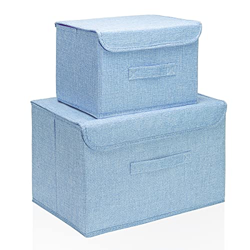 foldable storage box 2 storage boxes，storage bins，storage bins with lids，One big and one small. filing cabinets for home office. linen storage box, used to store toys, clothes, paper and books. (BLUE)