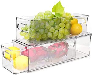 2 pack refrigerator organizer bins with pull-out drawer, stackable fridge drawer organizer set with handle, bpa-free drawable clear storage cases for freezer, cabinet, kitchen, pantry organization