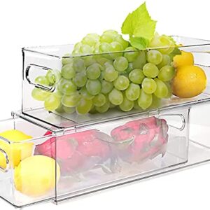 2 Pack Refrigerator Organizer Bins with Pull-out Drawer, Stackable Fridge Drawer Organizer Set with Handle, BPA-free Drawable Clear Storage Cases for Freezer, Cabinet, Kitchen, Pantry Organization