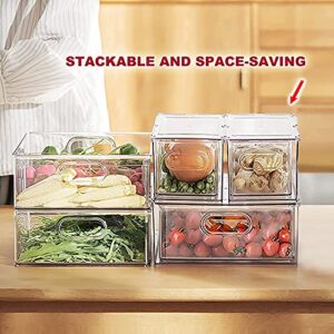 2 Pack Refrigerator Organizer Bins with Pull-out Drawer, Stackable Fridge Drawer Organizer Set with Handle, BPA-free Drawable Clear Storage Cases for Freezer, Cabinet, Kitchen, Pantry Organization