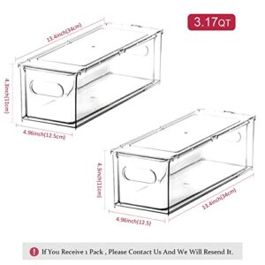 2 Pack Refrigerator Organizer Bins with Pull-out Drawer, Stackable Fridge Drawer Organizer Set with Handle, BPA-free Drawable Clear Storage Cases for Freezer, Cabinet, Kitchen, Pantry Organization