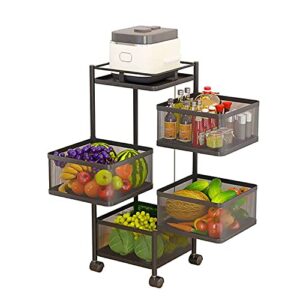 loyalheartdy 5-tier storage cart kitchen storage rack rotatable mesh wire basket shelf fruit vegetable storage multifunctional rolling utility cart with wheels for kitchen, pantry, bathroom, office