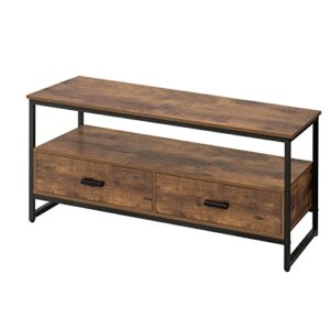 weenfon coffee table, industrial coffee table with 2 cloth drawers & open storage shelf, modern accent cocktail table with hidden compartment for living room, metal frame, rustic brown