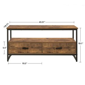 WEENFON Coffee Table, Industrial Coffee Table with 2 Cloth Drawers & Open Storage Shelf, Modern Accent Cocktail Table with Hidden Compartment for Living Room, Metal Frame, Rustic Brown