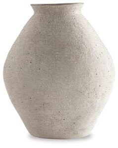 signature design by ashley hannela 12" modern distressed polyresin vase, antique tan
