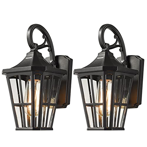 Emliviar 2 Pack Outdoor Wall Lights, 12 Inch Modern Exterior Light Fixtures, Black Finish with Clear Glass Shade, XE221B1-2PK BK