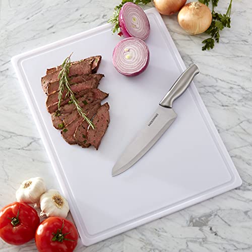 Farberware Extra-Large Plastic Cutting Board with Perimeter Juice Groove, Dishwasher-Safe Kitchen Chopping Board, 15x20-Inch, White