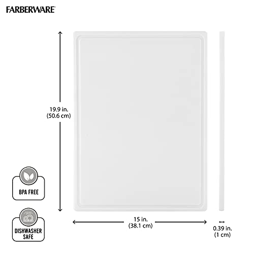 Farberware Extra-Large Plastic Cutting Board with Perimeter Juice Groove, Dishwasher-Safe Kitchen Chopping Board, 15x20-Inch, White