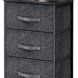 Pipishell Fabric Dresser, 3 Drawers Nightstand, Vertical Storage Drawer with Sturdy Steel Frame Wood Top, Small Dresser for Closet, Bedroom, Nursery Room (Black)