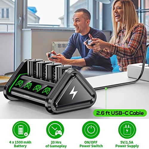 Rechargeable Battery Pack for Xbox Controller, 4 Packs 1500mAh Rechargeable Controller Battery Pack for Xbox Series X/S/One X/S/Elite/Core Controllers, Charger Station for Xbox Controller Battery Pack