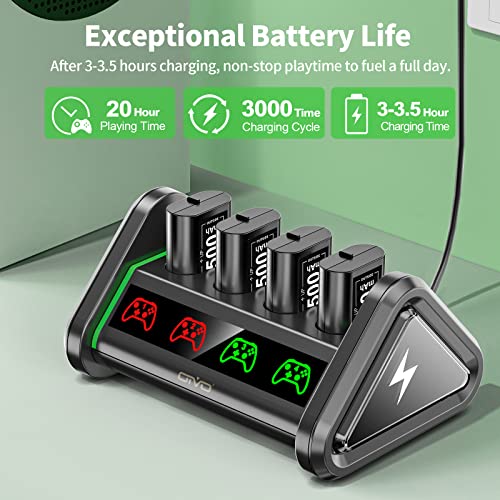 Rechargeable Battery Pack for Xbox Controller, 4 Packs 1500mAh Rechargeable Controller Battery Pack for Xbox Series X/S/One X/S/Elite/Core Controllers, Charger Station for Xbox Controller Battery Pack