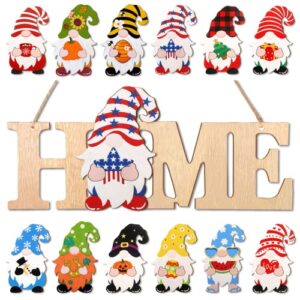 interchangeable gnomes home sign wood halloween gnomes decor seasonal gnome gifts fall home decor summer gnome porch sign with 12 pieces changeable gnomes rustic door sign decor (wood color)