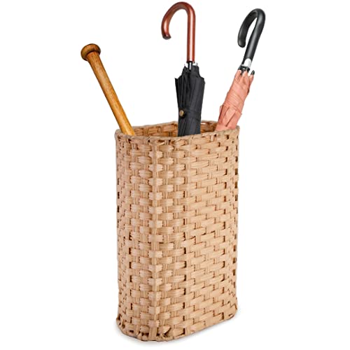 MadeTerra Wicker Narrow Umbrella Stand | Freestandling Tall Basket for Multi Purposes - Floor Woven Bucket for Laundry, Toy, Gardenning Supplies Storage (Natural)