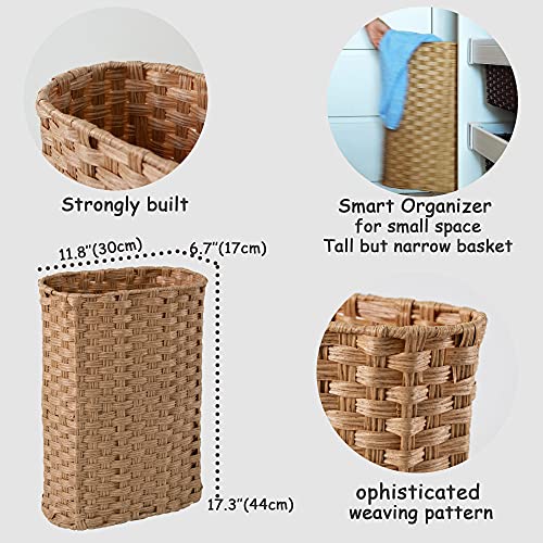 MadeTerra Wicker Narrow Umbrella Stand | Freestandling Tall Basket for Multi Purposes - Floor Woven Bucket for Laundry, Toy, Gardenning Supplies Storage (Natural)