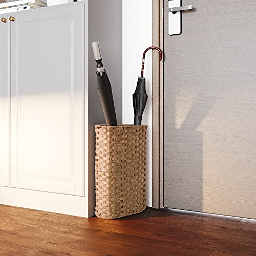 MadeTerra Wicker Narrow Umbrella Stand | Freestandling Tall Basket for Multi Purposes - Floor Woven Bucket for Laundry, Toy, Gardenning Supplies Storage (Natural)