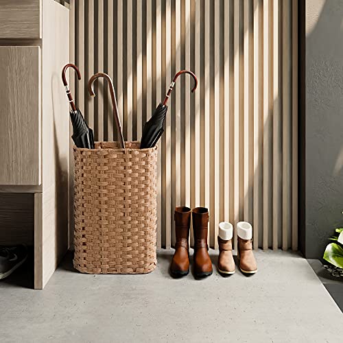 MadeTerra Wicker Narrow Umbrella Stand | Freestandling Tall Basket for Multi Purposes - Floor Woven Bucket for Laundry, Toy, Gardenning Supplies Storage (Natural)